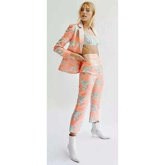 New For Love & Lemons Pink Rose Jackpot Brocade Pants size Small - Picture 1 of 7